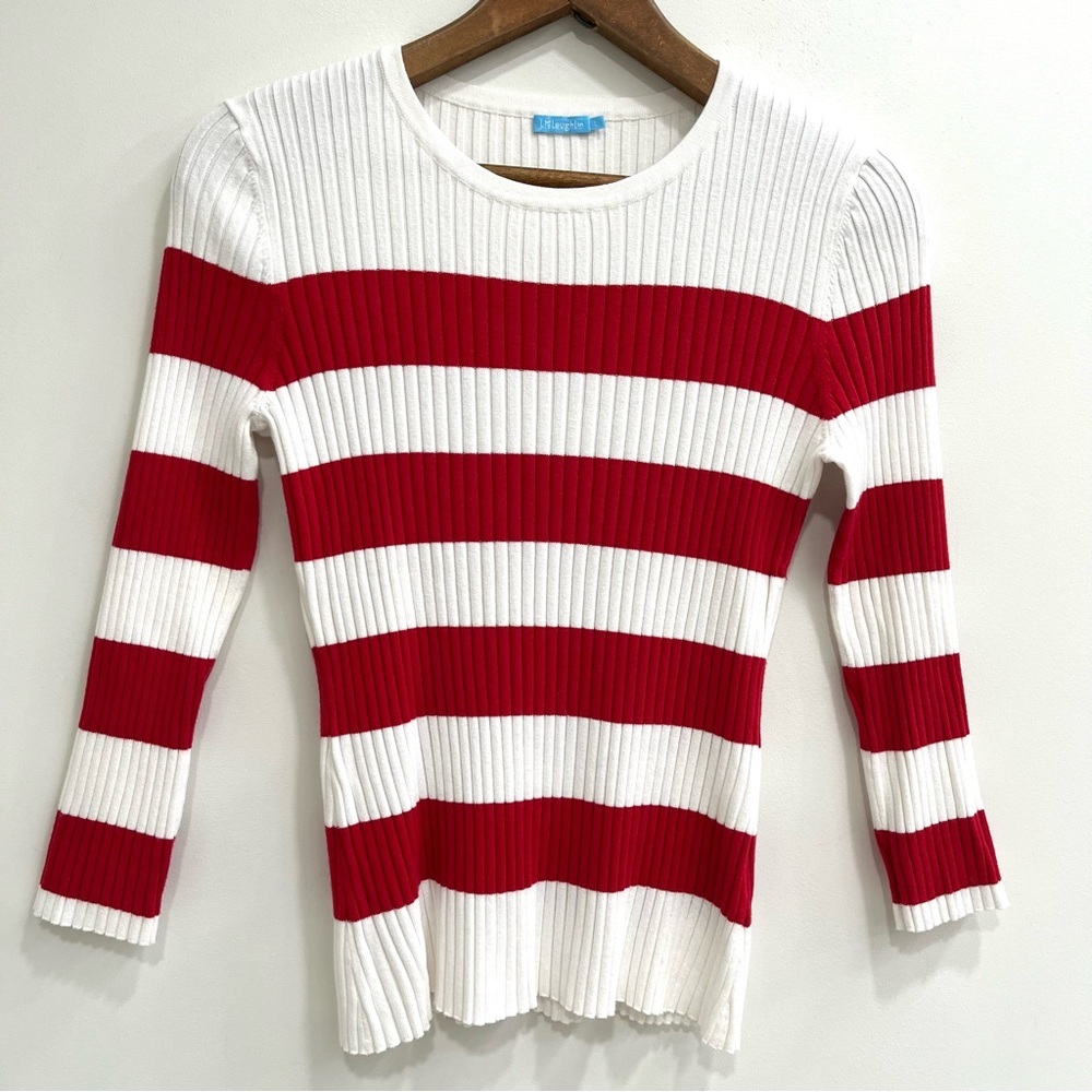 J.McLaughlin red white bold striped ribbed sweater crewneck size large